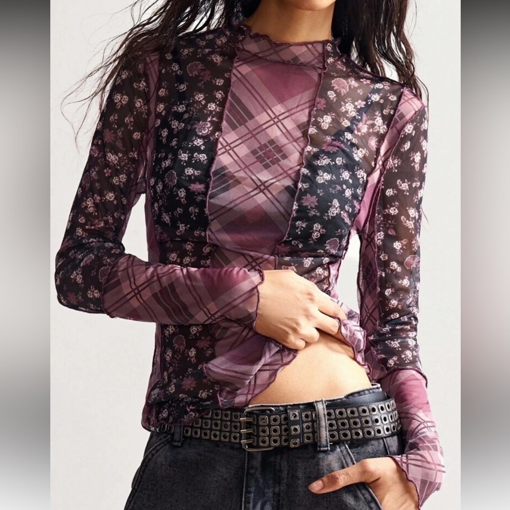 🌙SHEIN Plaid Patchwork Long Sleeve Top🌙